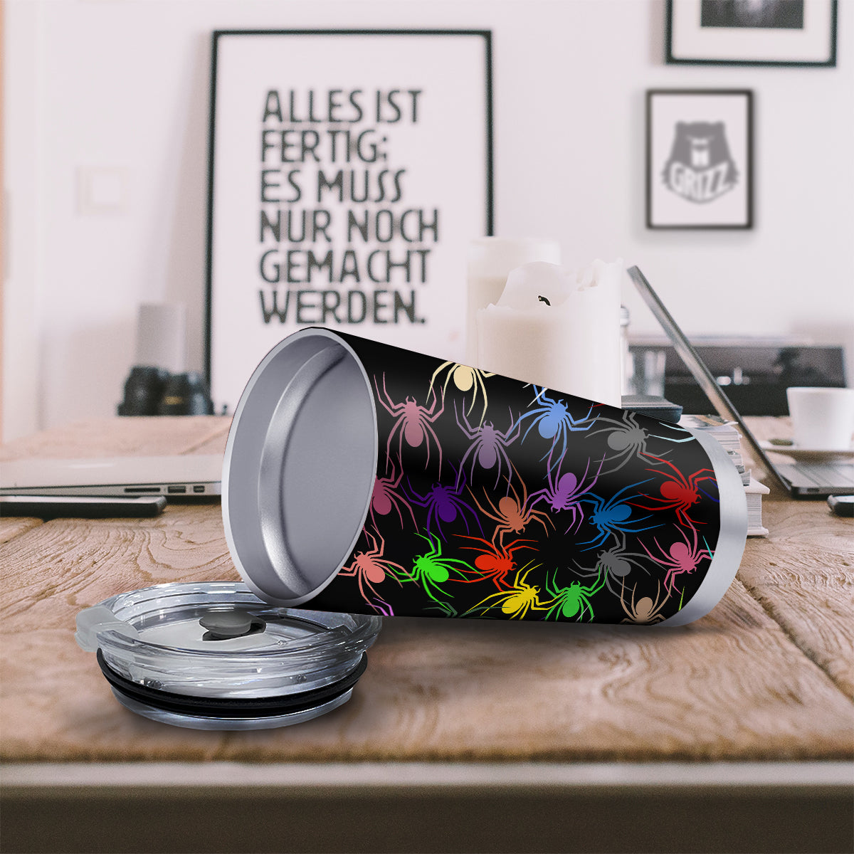 Colorful Spider And Spiral Web Print Tumbler-grizzshop