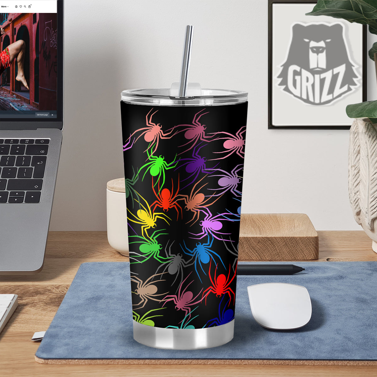 Colorful Spider And Spiral Web Print Tumbler-grizzshop