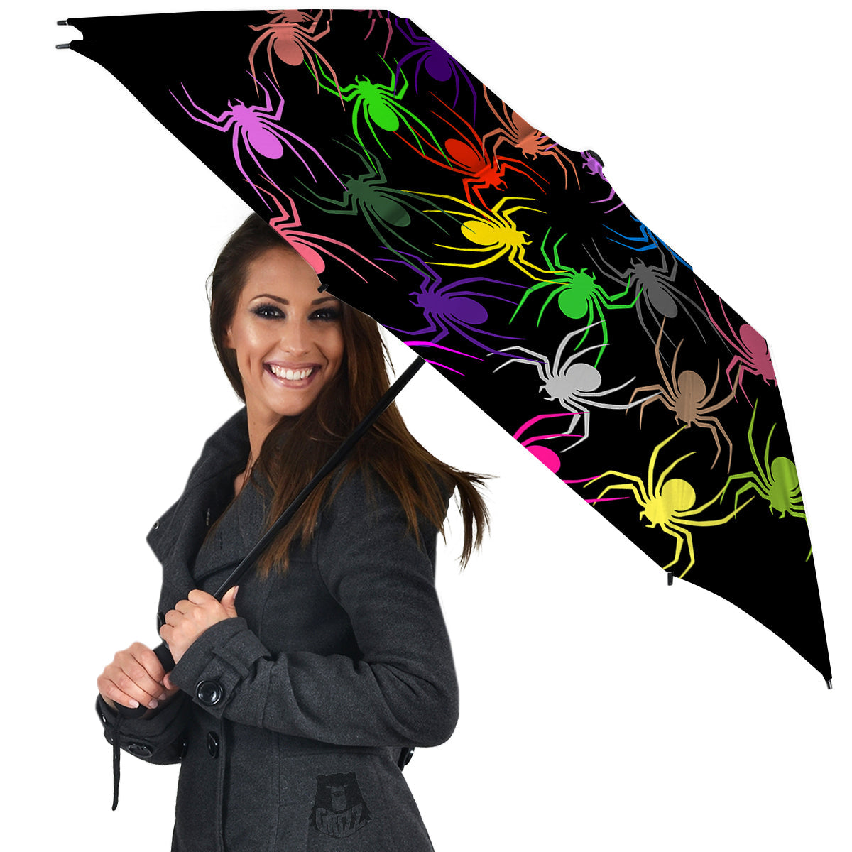 Colorful Spider And Spiral Web Print Umbrella-grizzshop