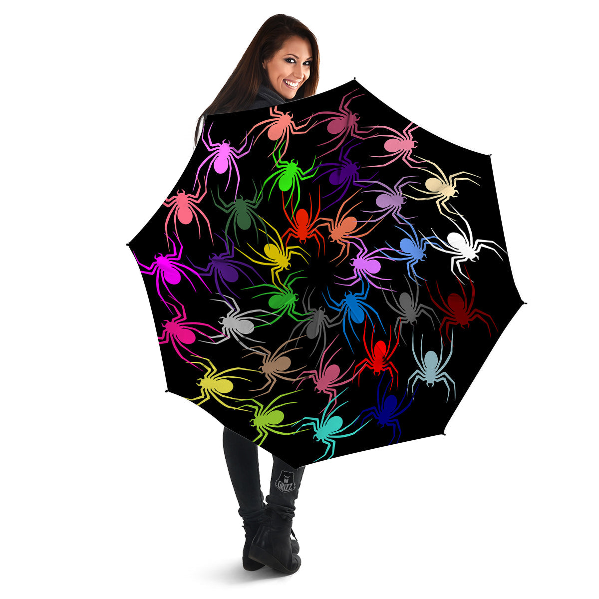 Colorful Spider And Spiral Web Print Umbrella-grizzshop