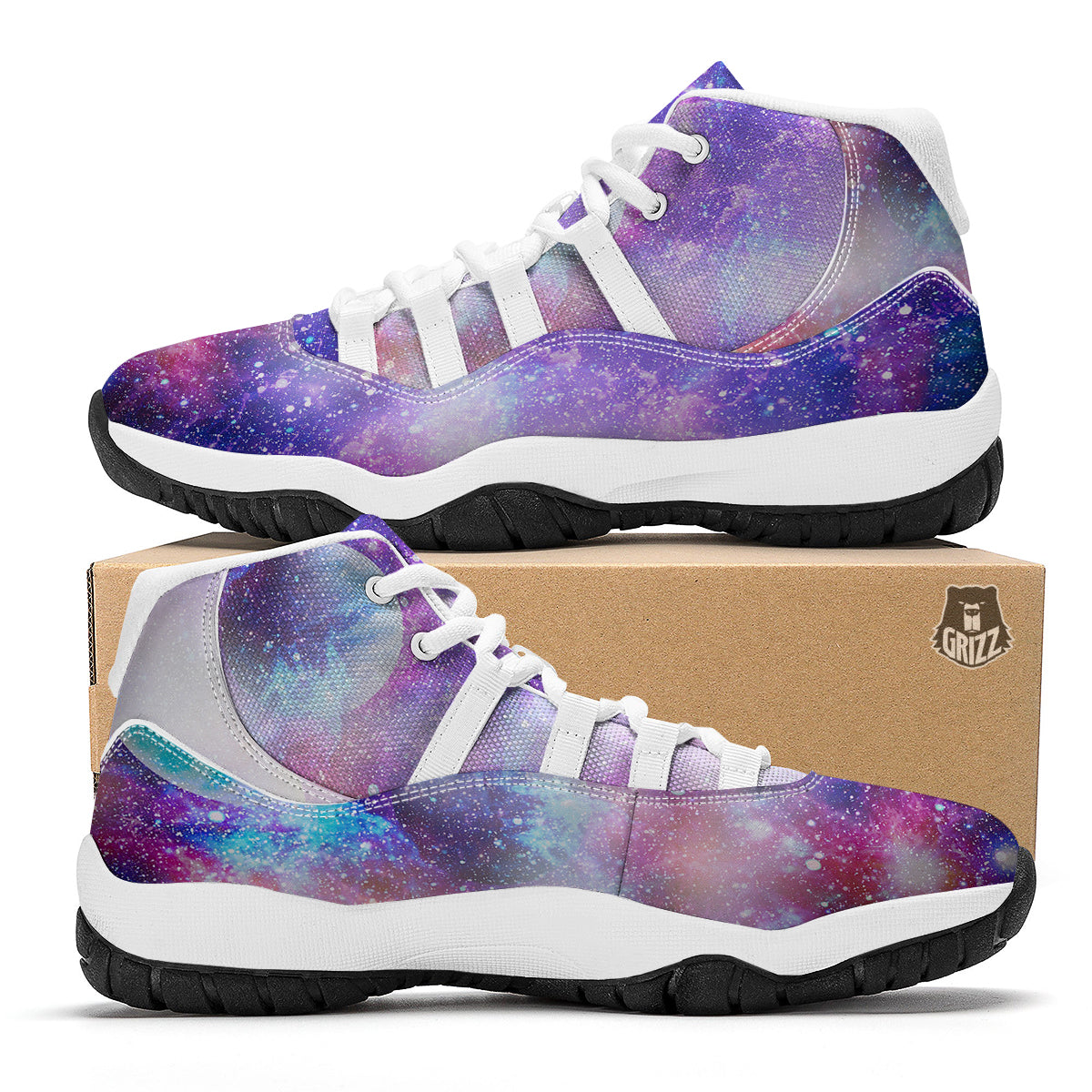 Colorful Star Galxay Space Print White Bball Shoes-grizzshop