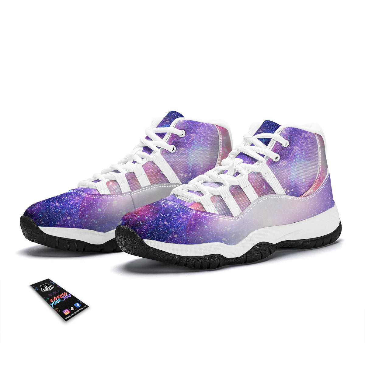 Colorful Star Galxay Space Print White Bball Shoes-grizzshop