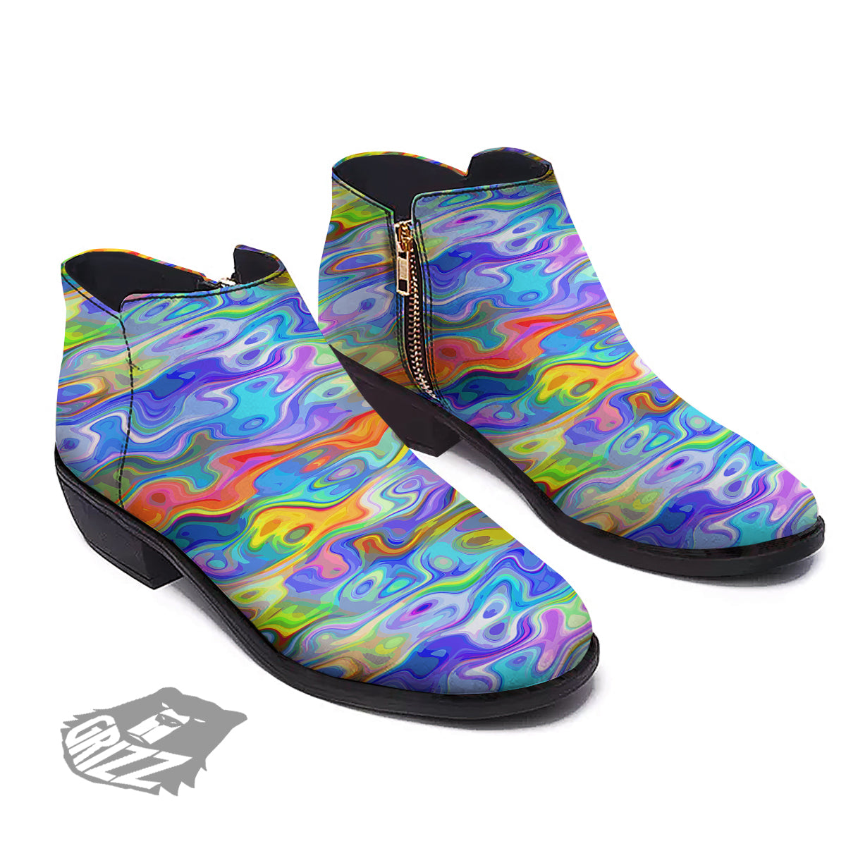 Colorful Tie Dye Wavy Hippie Print Ankle Boots-grizzshop