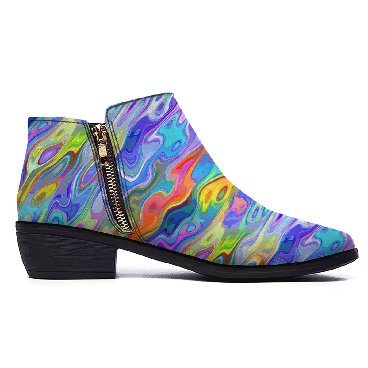 Colorful Tie Dye Wavy Hippie Print Ankle Boots-grizzshop