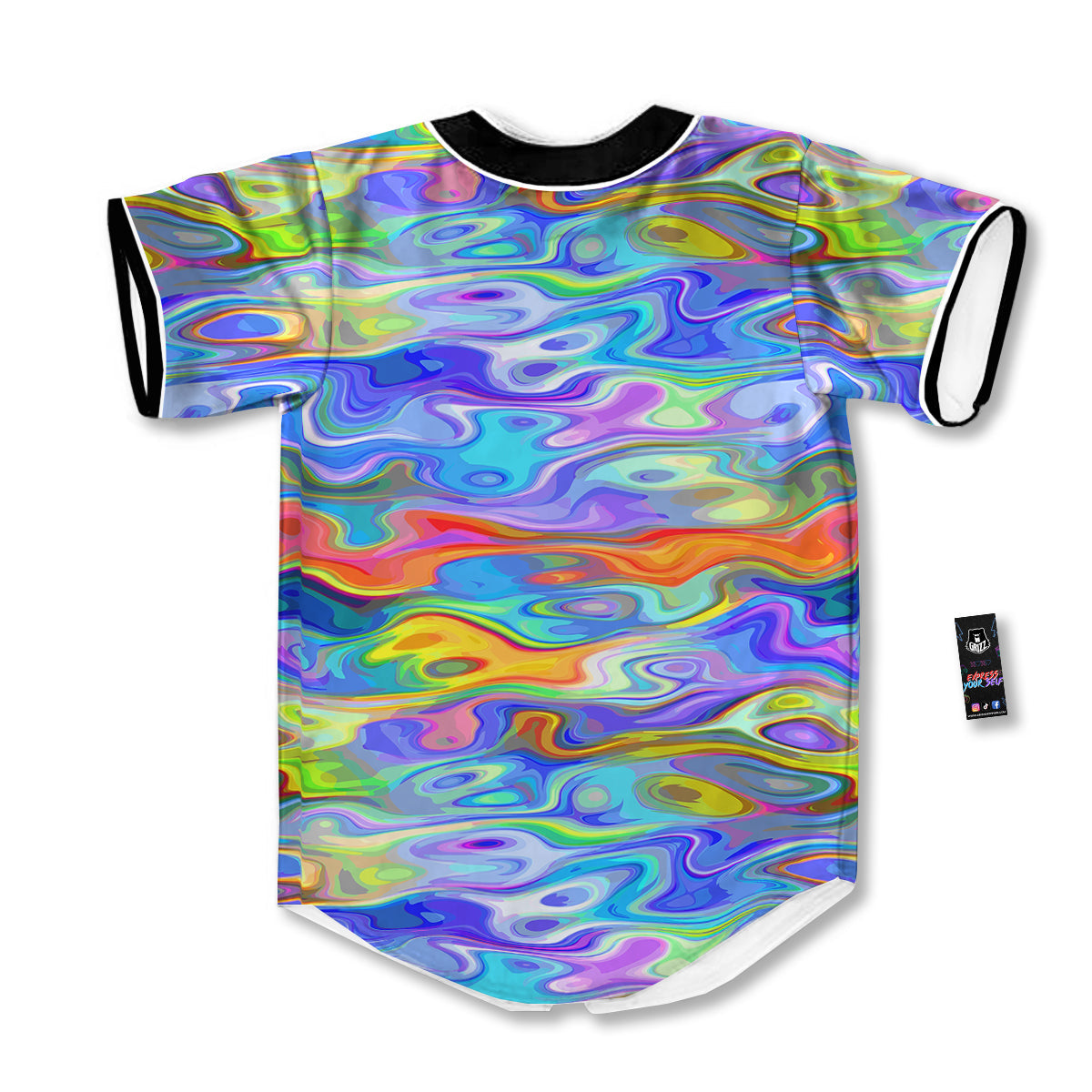 Colorful Tie Dye Wavy Hippie Print Baseball Jersey-grizzshop
