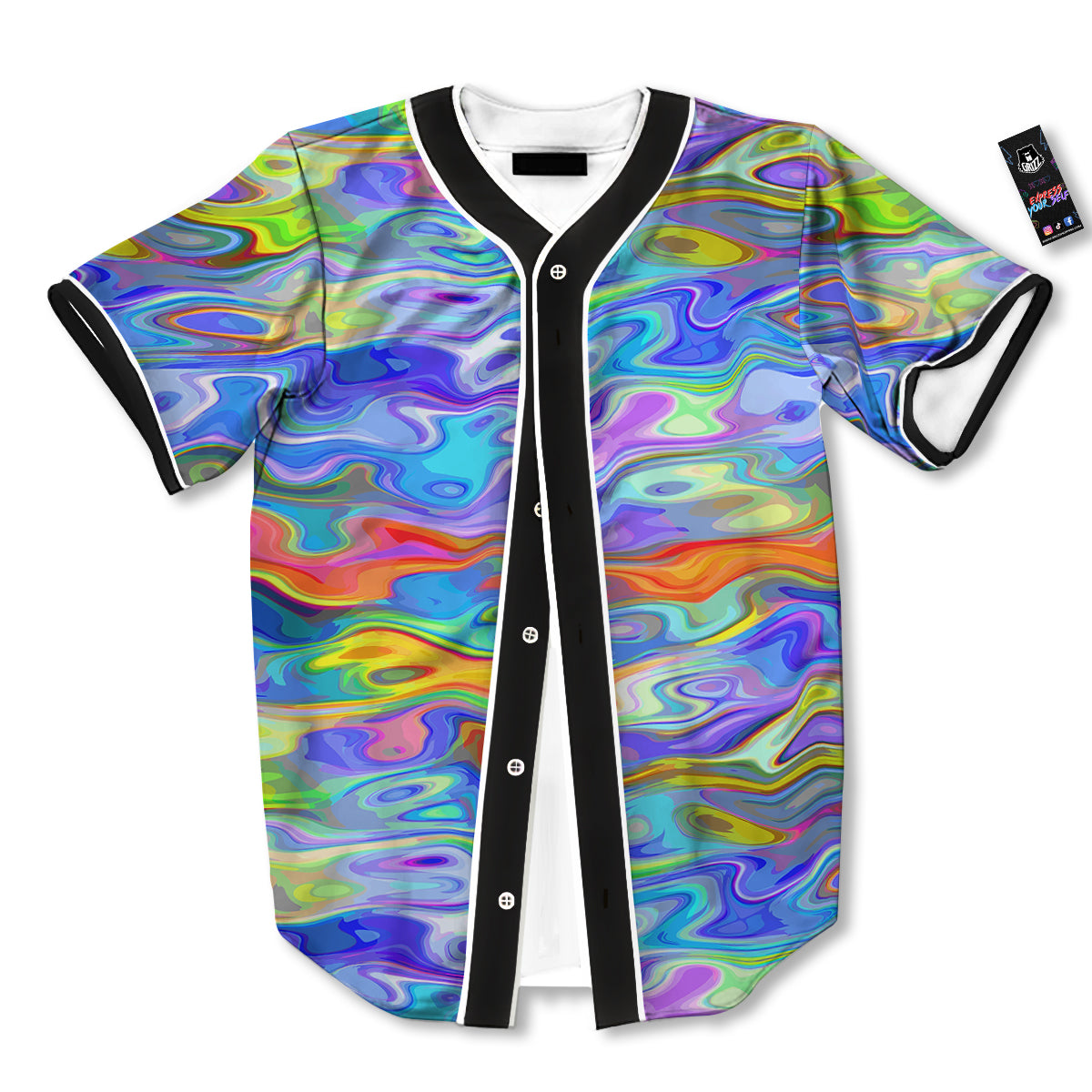 Colorful Tie Dye Wavy Hippie Print Baseball Jersey-grizzshop