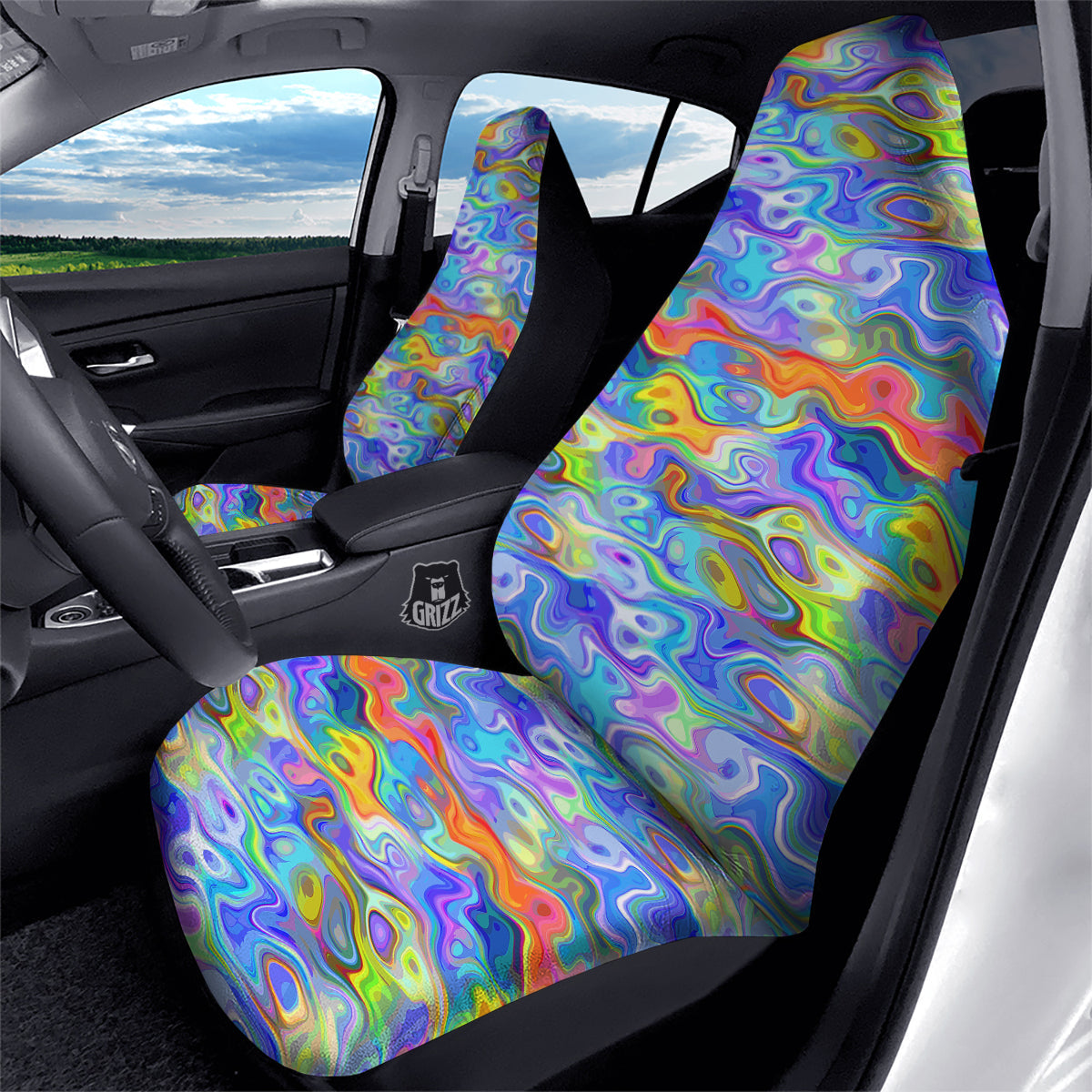 Colorful Tie Dye Wavy Hippie Print Car Seat Covers-grizzshop