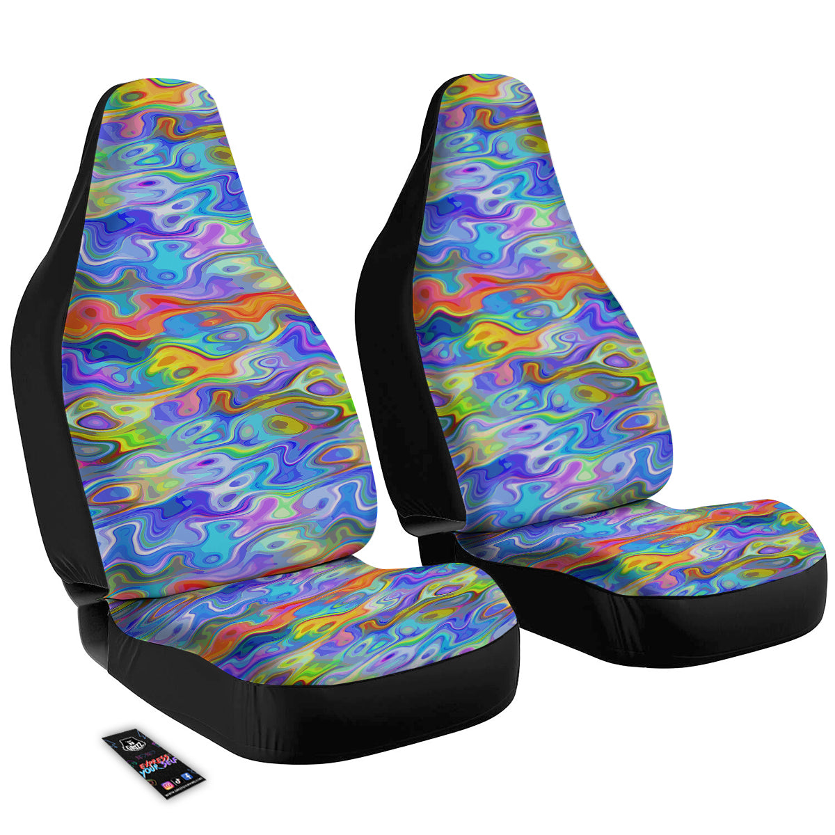 Colorful Tie Dye Wavy Hippie Print Car Seat Covers-grizzshop