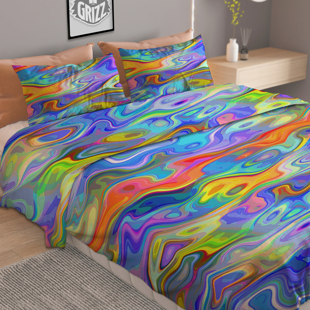 Colorful Tie Dye Wavy Hippie Print Duvet Cover Bedding Set