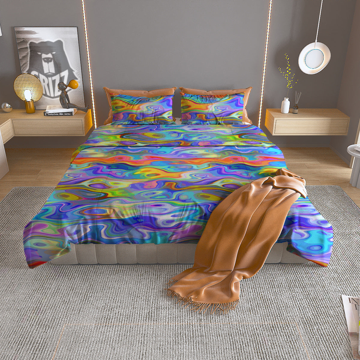 Colorful Tie Dye Wavy Hippie Print Duvet Cover Bedding Set