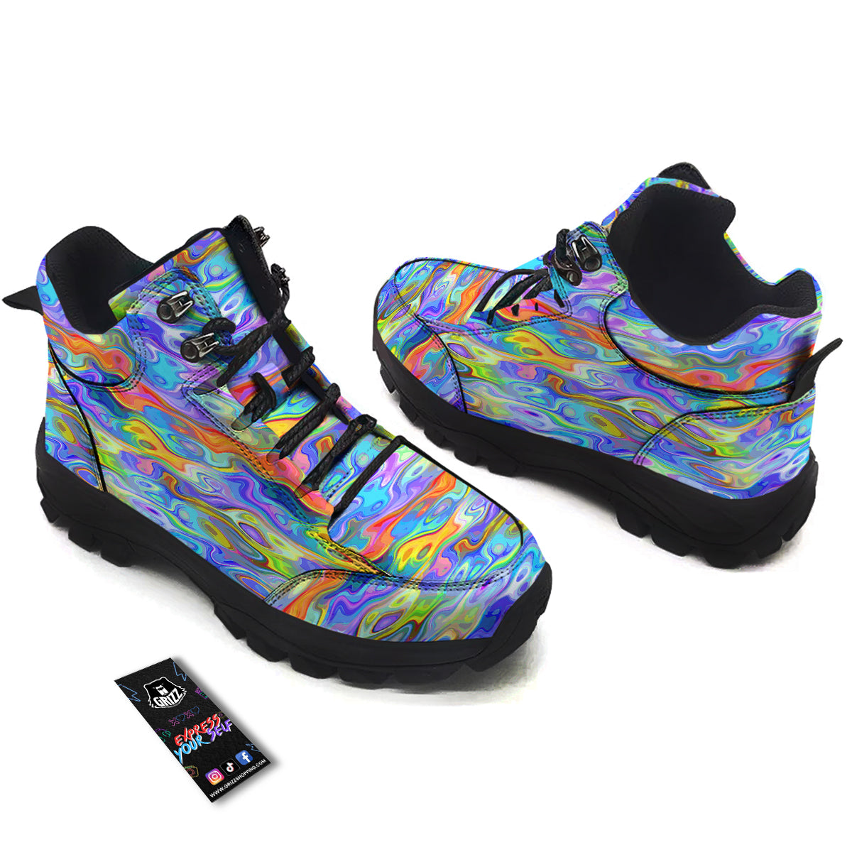 Colorful Tie Dye Wavy Hippie Print Hiking Shoes-grizzshop