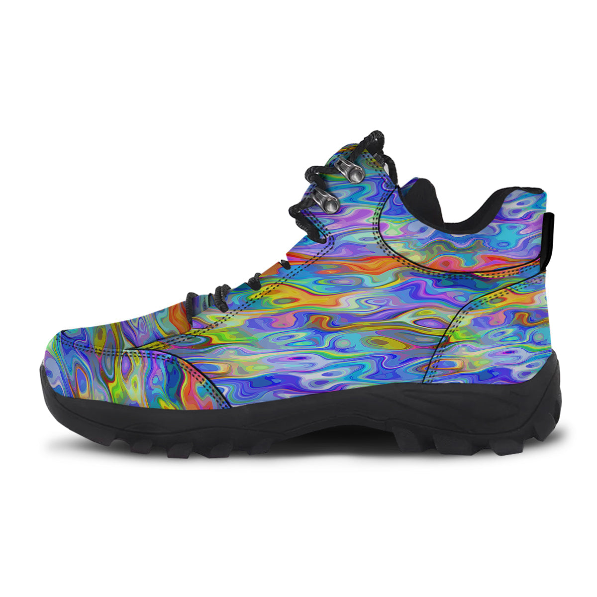 Colorful Tie Dye Wavy Hippie Print Hiking Shoes-grizzshop