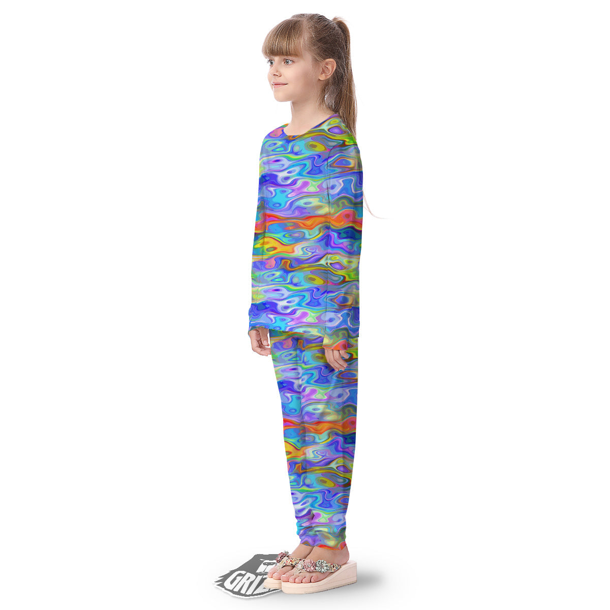 Colorful Tie Dye Wavy Hippie Print Kid's Pajamas-grizzshop
