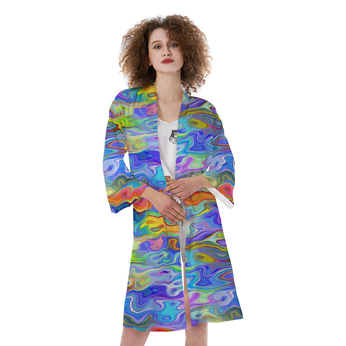 Colorful Tie Dye Wavy Hippie Print Kimono-grizzshop