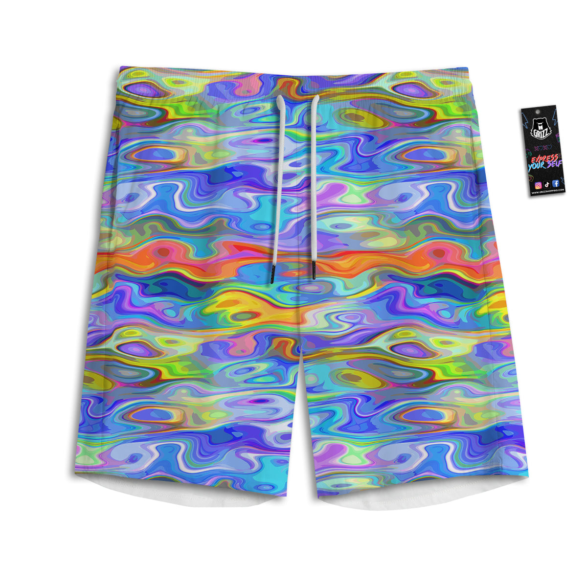 Colorful Tie Dye Wavy Hippie Print Men's Athletic Shorts