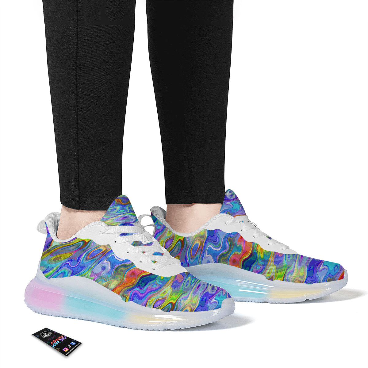 Colorful Tie Dye Wavy Hippie Print Running Sneakers-grizzshop