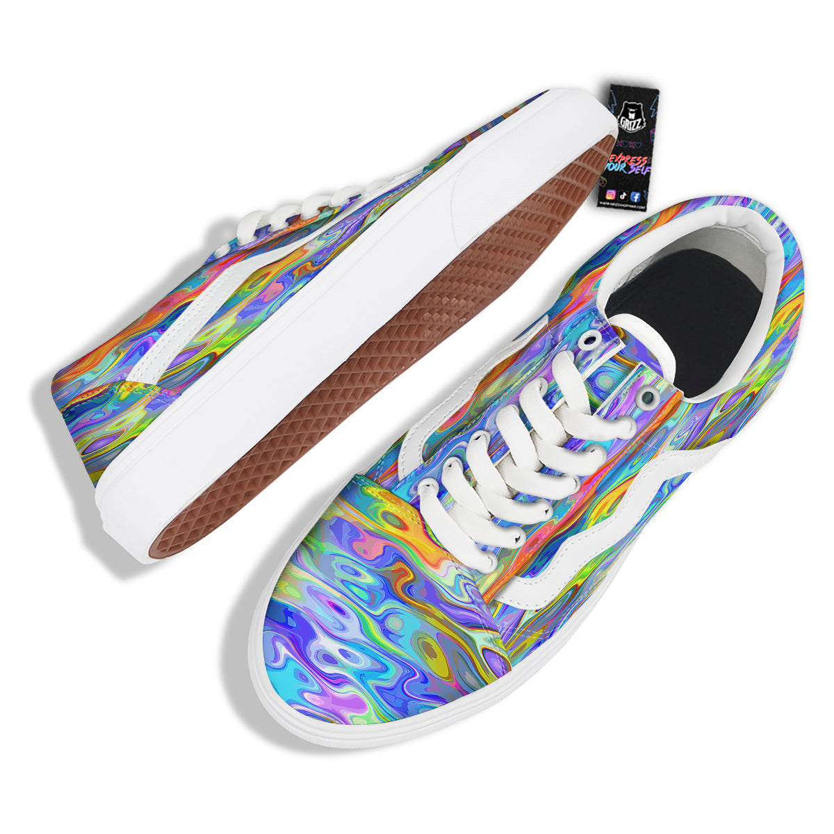 Colorful Tie Dye Wavy Hippie Print Skate Shoes-grizzshop