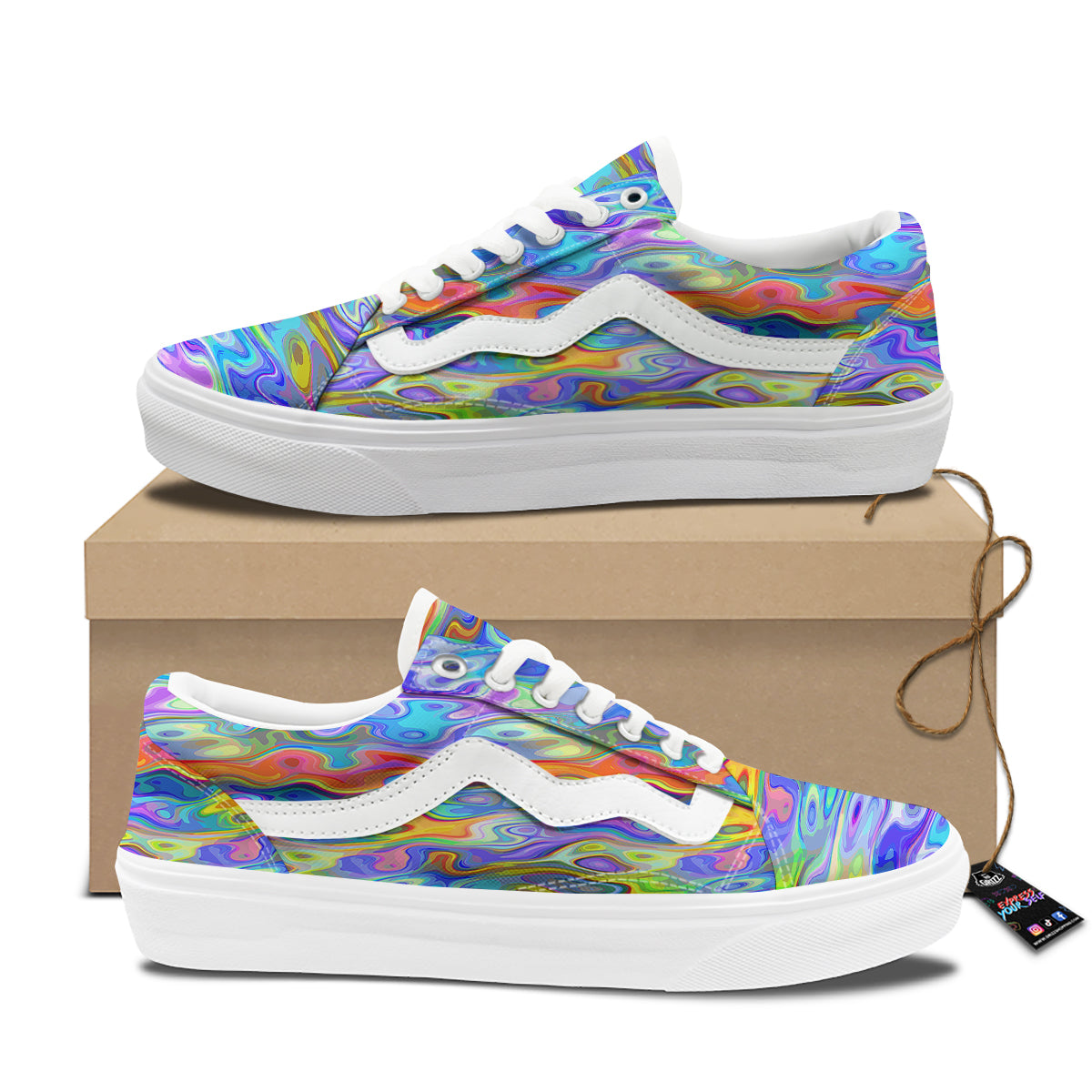 Colorful Tie Dye Wavy Hippie Print Skate Shoes-grizzshop