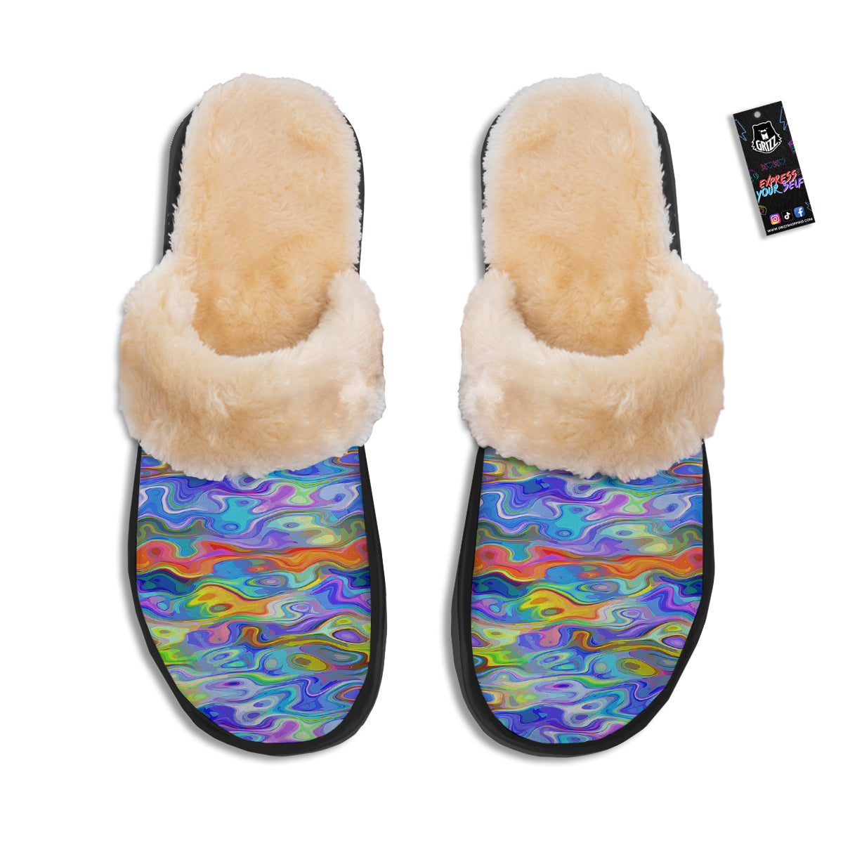 Colorful Tie Dye Wavy Hippie Print Slippers-grizzshop