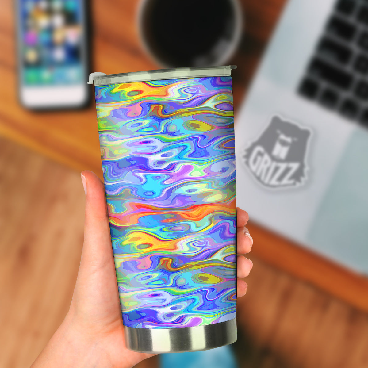 Colorful Tie Dye Wavy Hippie Print Tumbler-grizzshop
