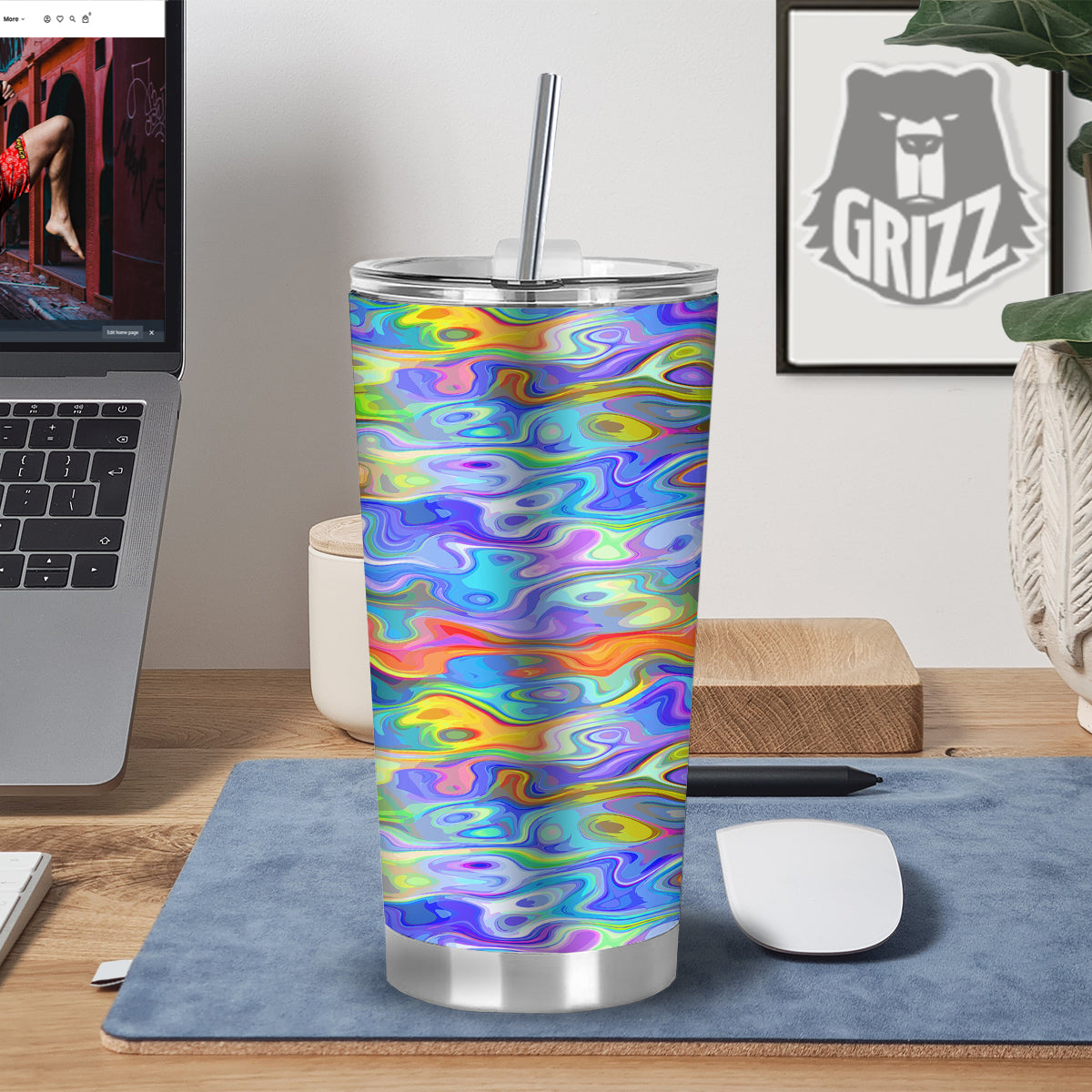 Colorful Tie Dye Wavy Hippie Print Tumbler-grizzshop