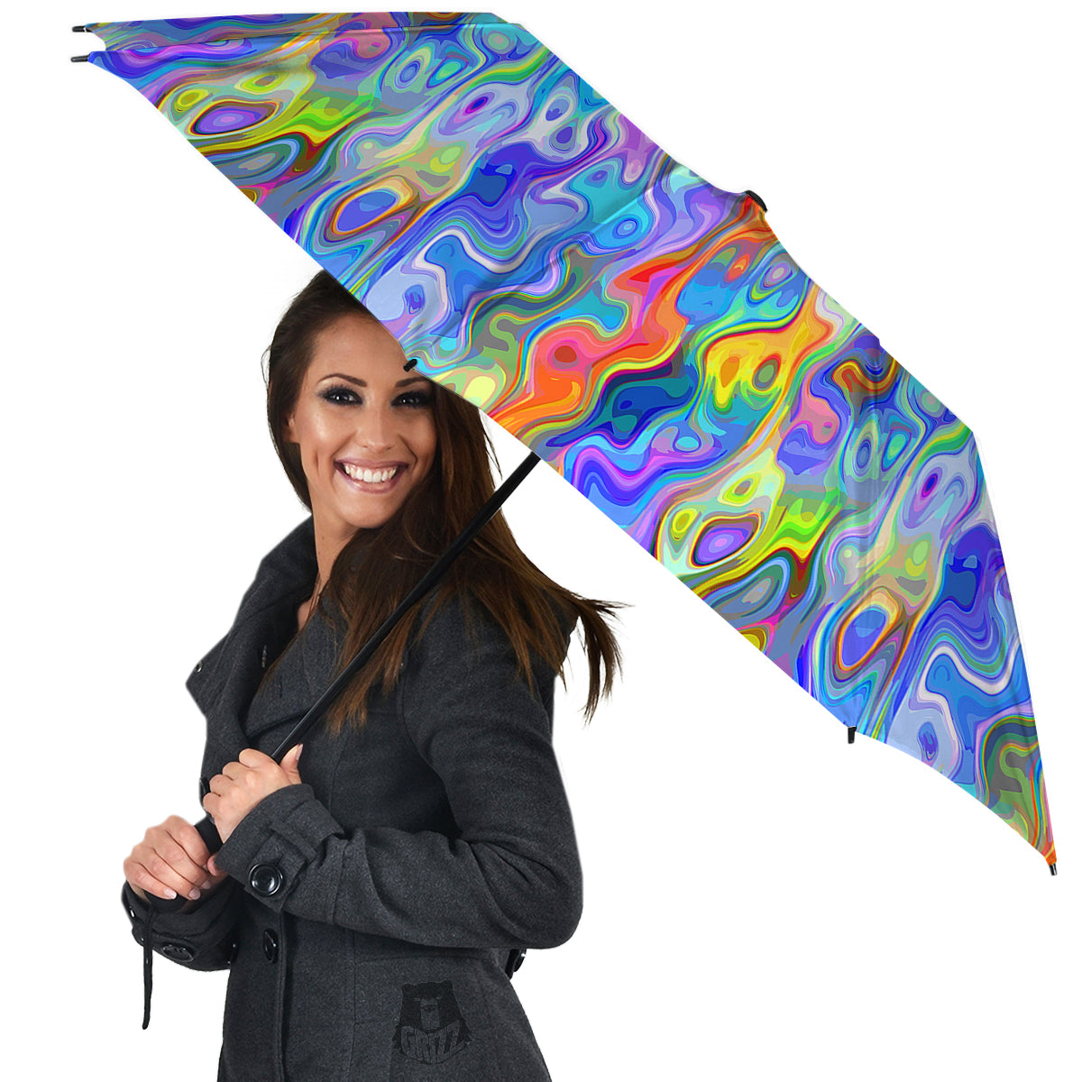 Colorful Tie Dye Wavy Hippie Print Umbrella-grizzshop