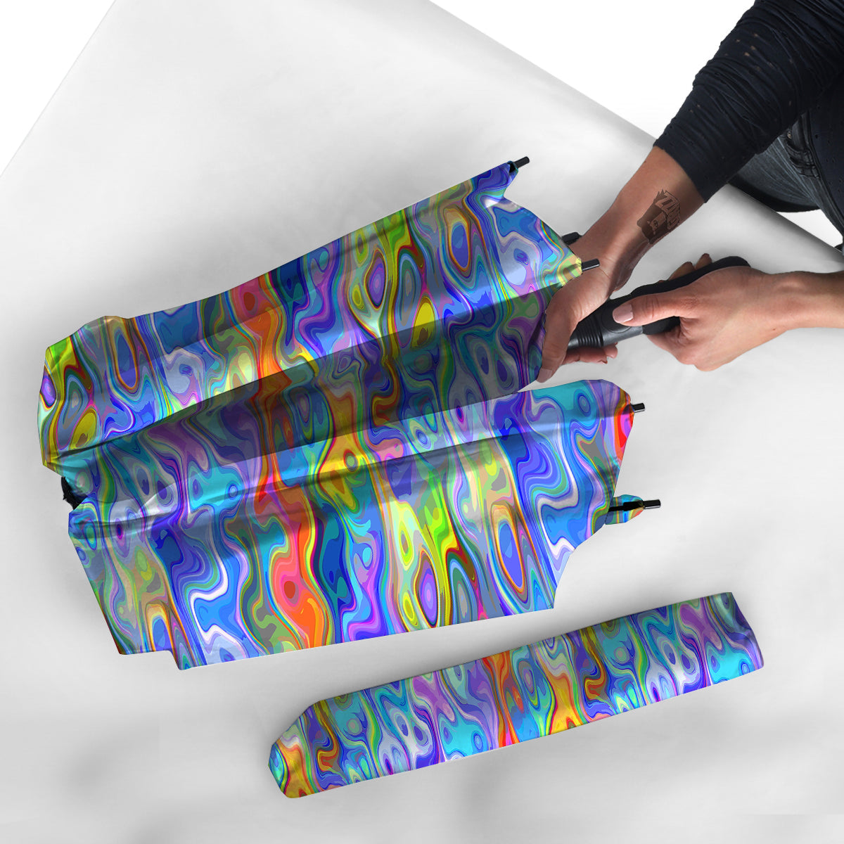 Colorful Tie Dye Wavy Hippie Print Umbrella-grizzshop