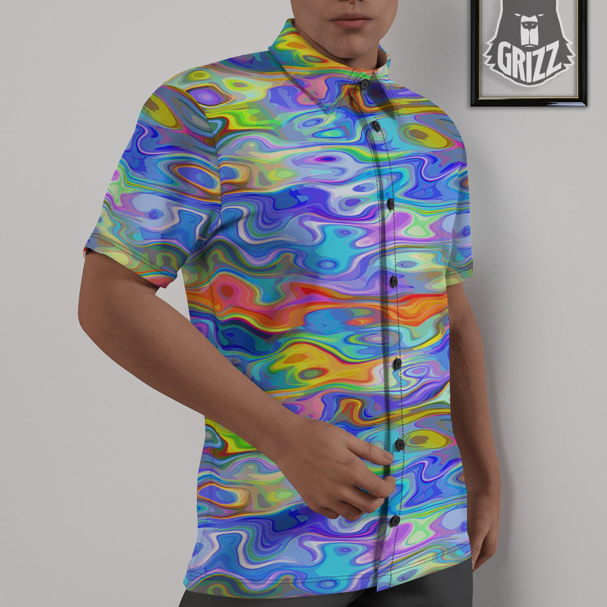 Colorful Tie Dye Wavy Hippie Print Untucked Shirts-grizzshop