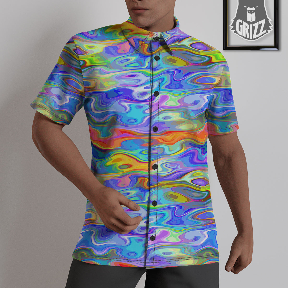Colorful Tie Dye Wavy Hippie Print Untucked Shirts-grizzshop