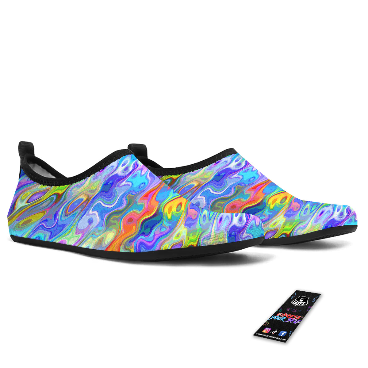 Colorful Tie Dye Wavy Hippie Print Water Shoes-grizzshop