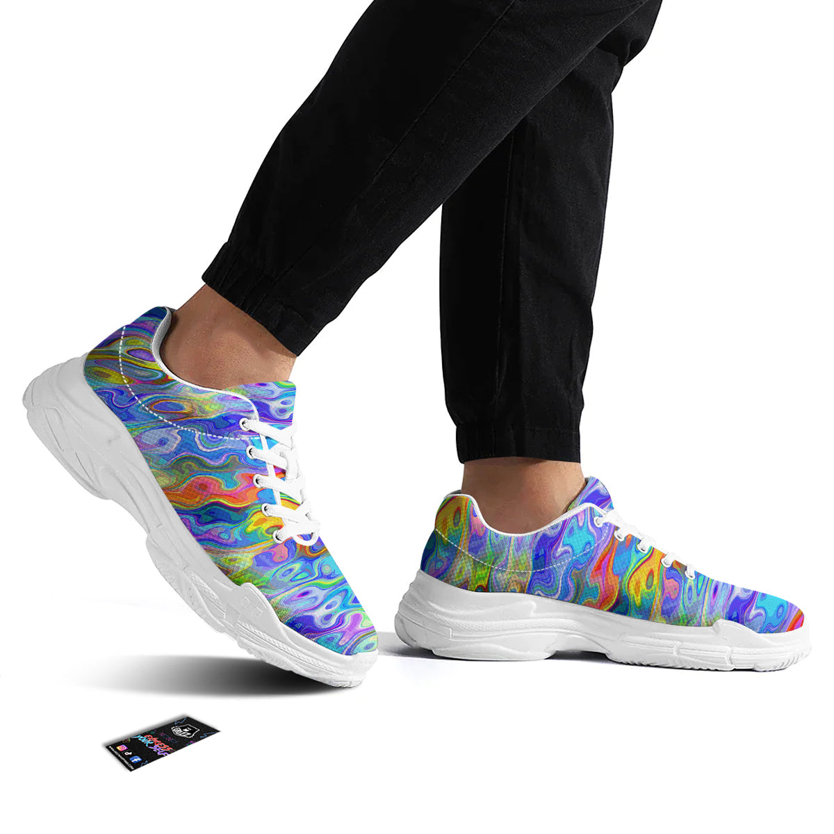 Colorful Tie Dye Wavy Hippie Print White Chunky Shoes-grizzshop