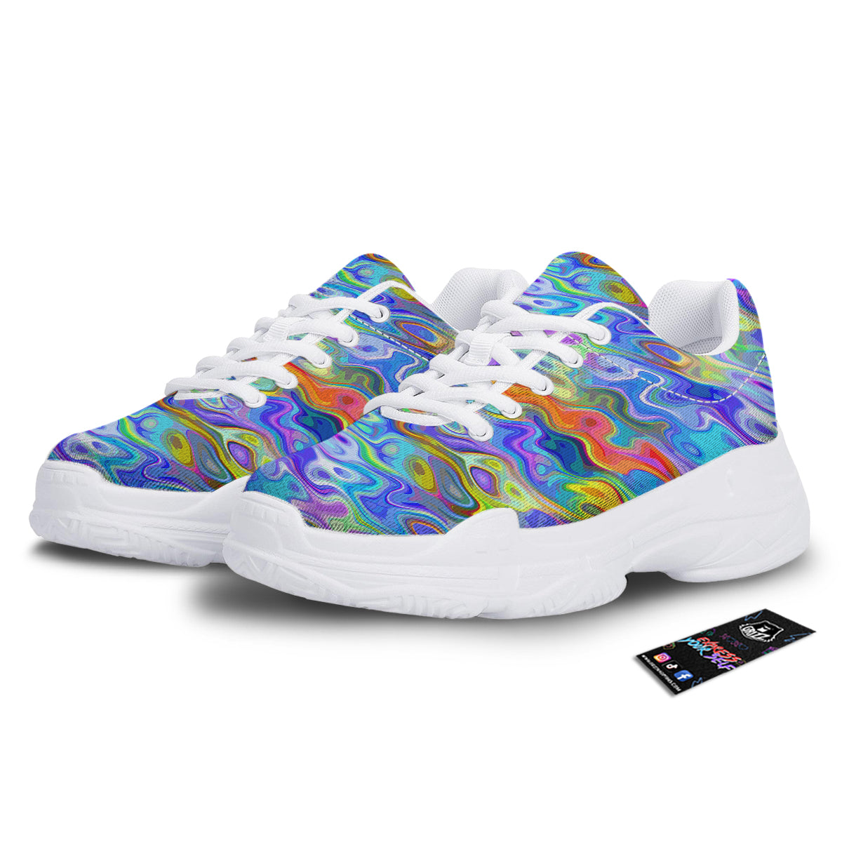Colorful Tie Dye Wavy Hippie Print White Chunky Shoes-grizzshop
