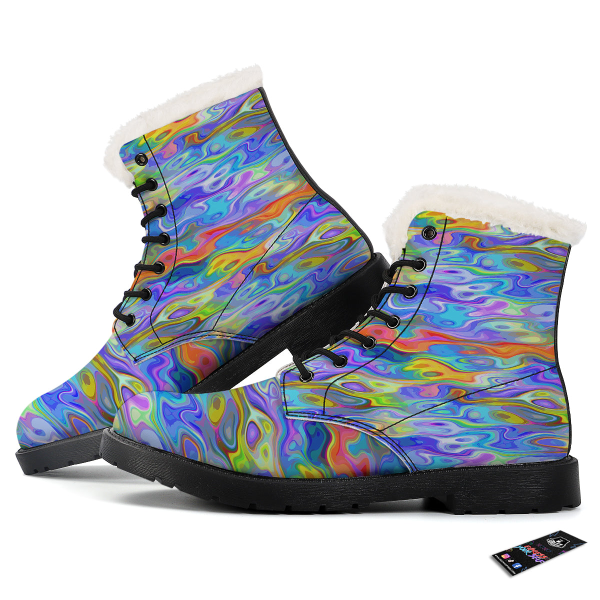 Colorful Tie Dye Wavy Hippie Print Winter Boots-grizzshop