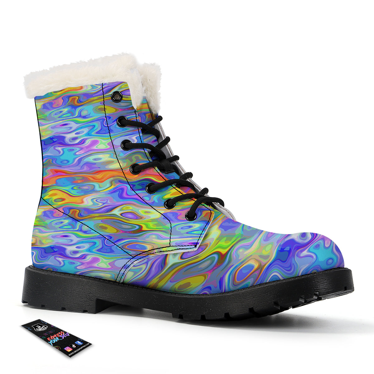 Colorful Tie Dye Wavy Hippie Print Winter Boots-grizzshop