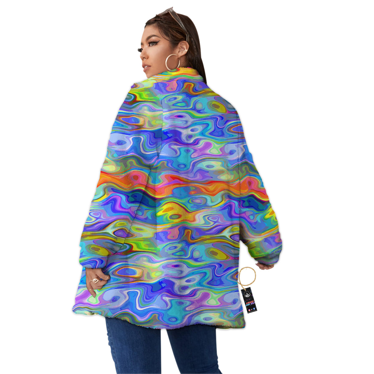 Colorful Tie Dye Wavy Hippie Print Women's Sherpa Jacket-grizzshop
