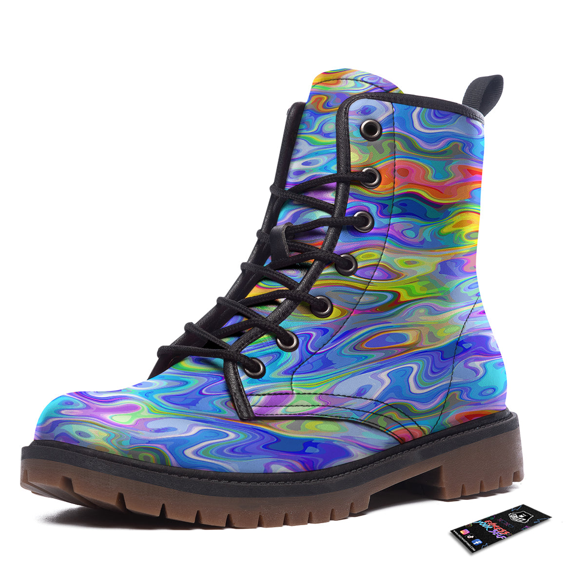 Colorful Tie Dye Wavy Hippie Print Work Boots-grizzshop