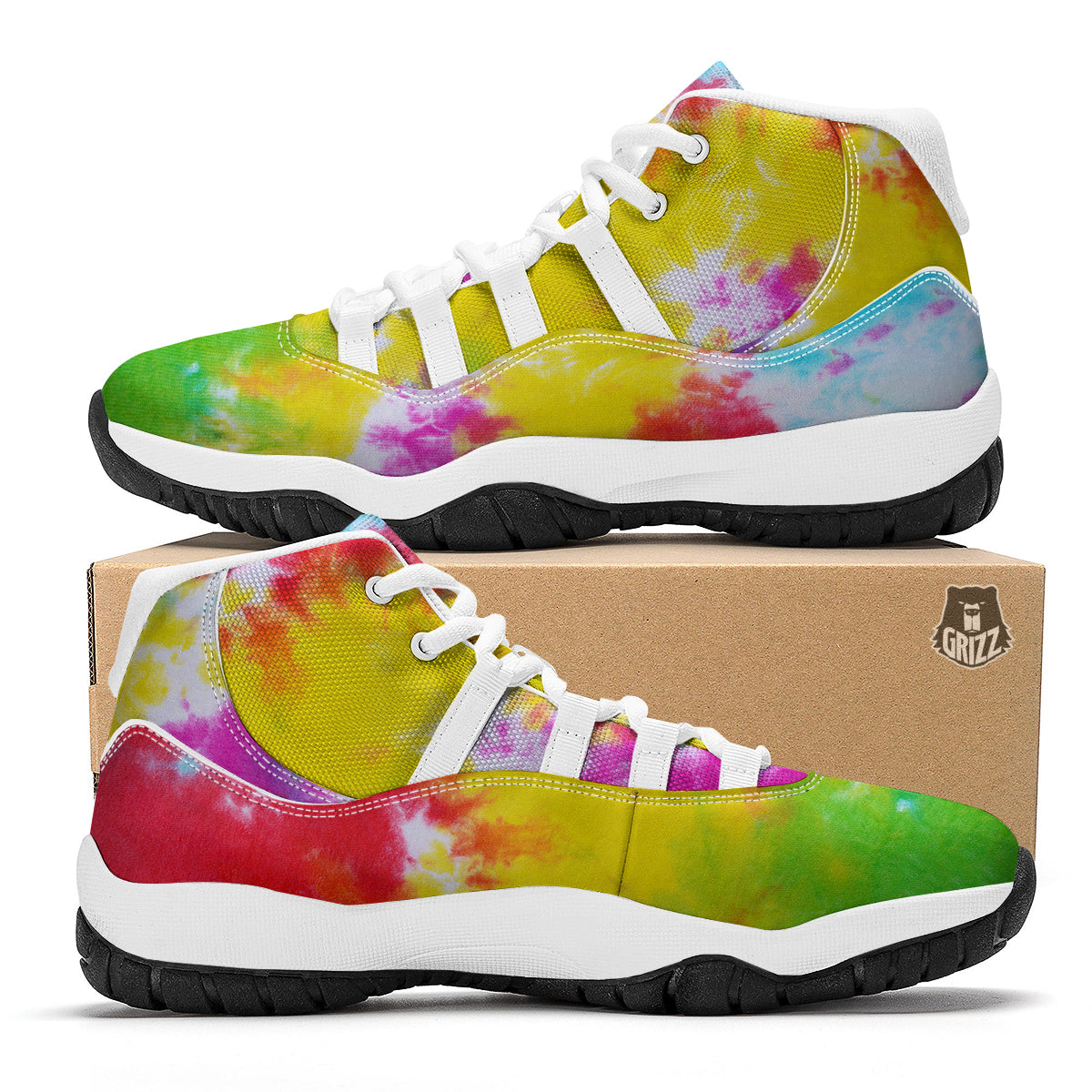 Colorful Tie Dye White Bball Shoes-grizzshop