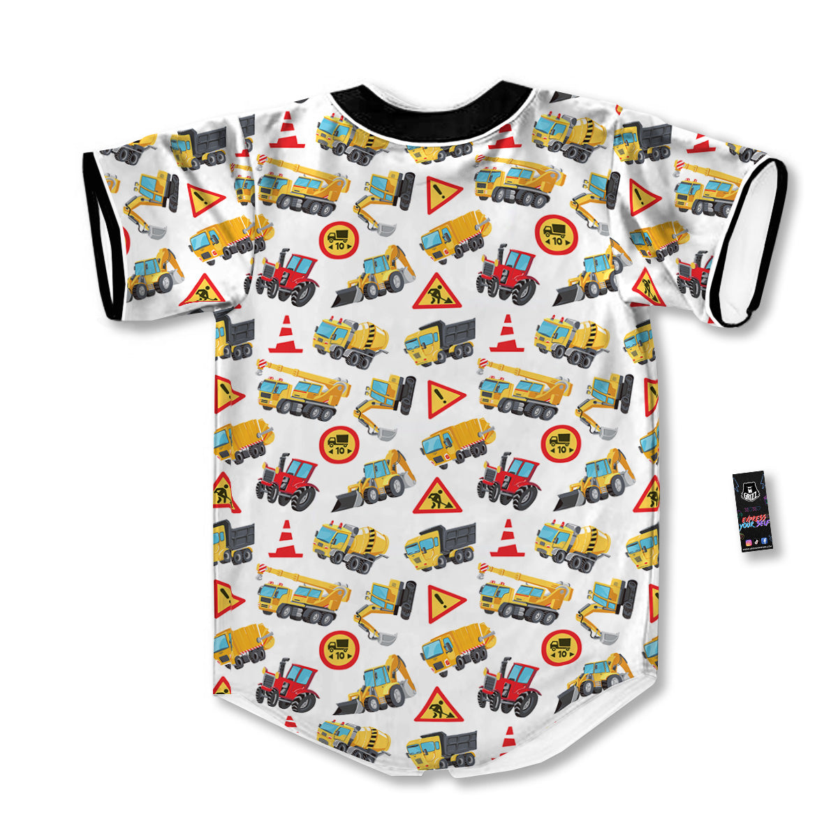 Colorful Toy Trucks And Tractor Print Pattern Baseball Jersey-grizzshop