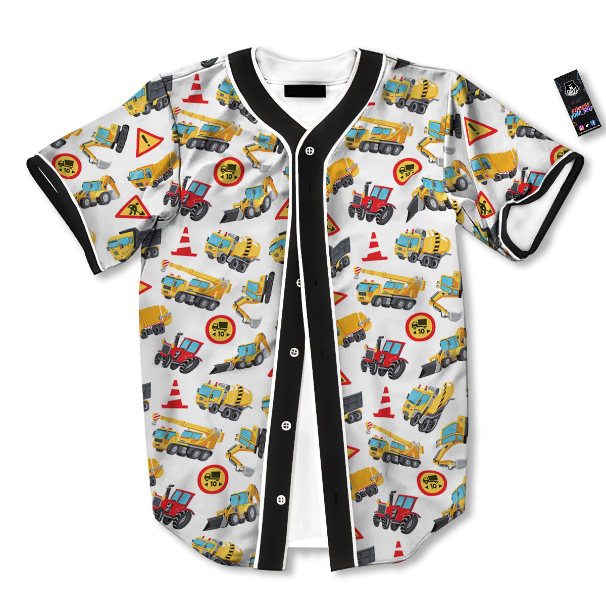 Colorful Toy Trucks And Tractor Print Pattern Baseball Jersey-grizzshop
