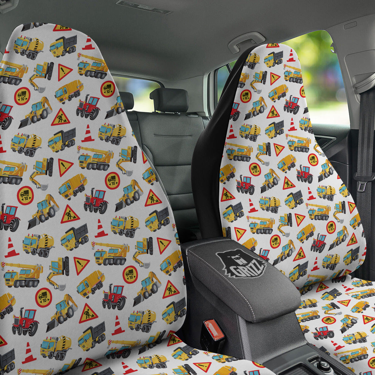 Colorful Toy Trucks And Tractor Print Pattern Car Seat Covers-grizzshop