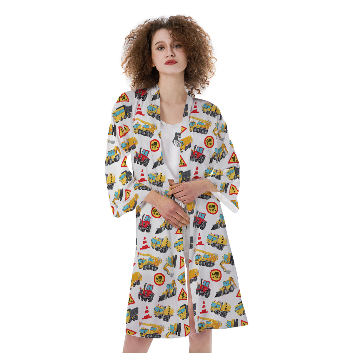 Colorful Toy Trucks And Tractor Print Pattern Kimono-grizzshop