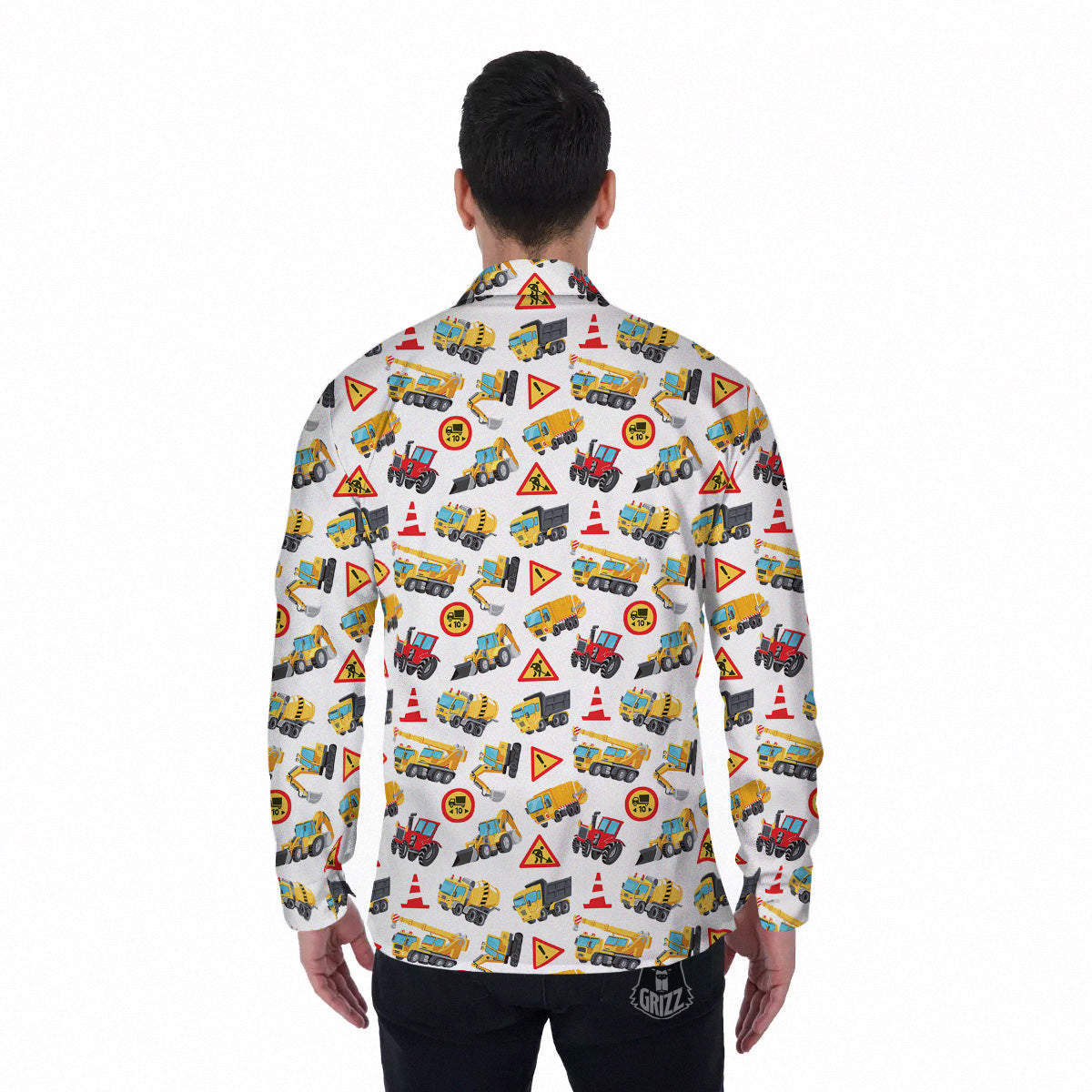 Colorful Toy Trucks And Tractor Print Pattern Men's Long Sleeve Shirts-grizzshop