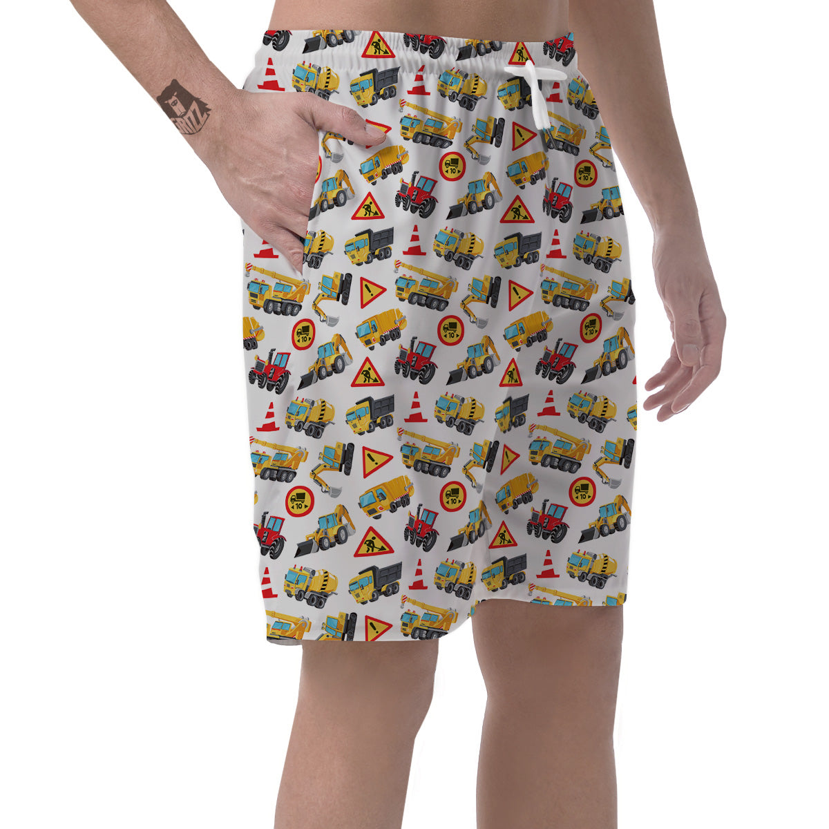 Colorful Toy Trucks And Tractor Print Pattern Men's Shorts-grizzshop