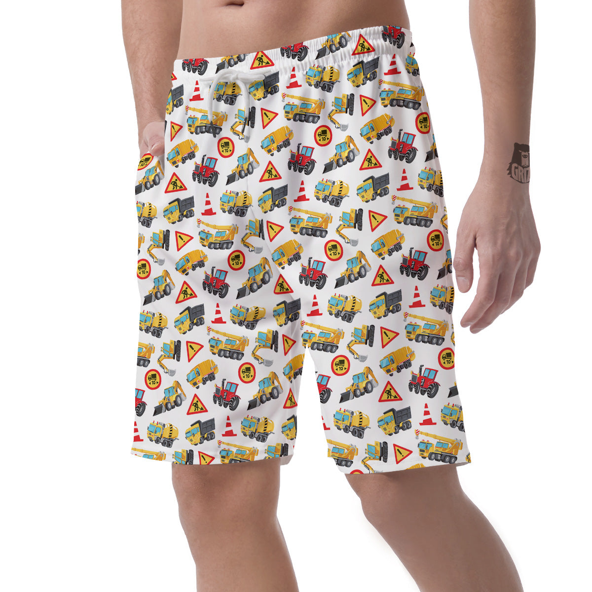 Colorful Toy Trucks And Tractor Print Pattern Men's Shorts-grizzshop