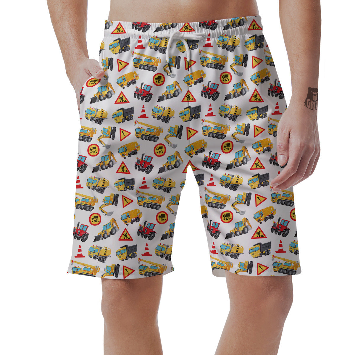 Colorful Toy Trucks And Tractor Print Pattern Men's Shorts-grizzshop