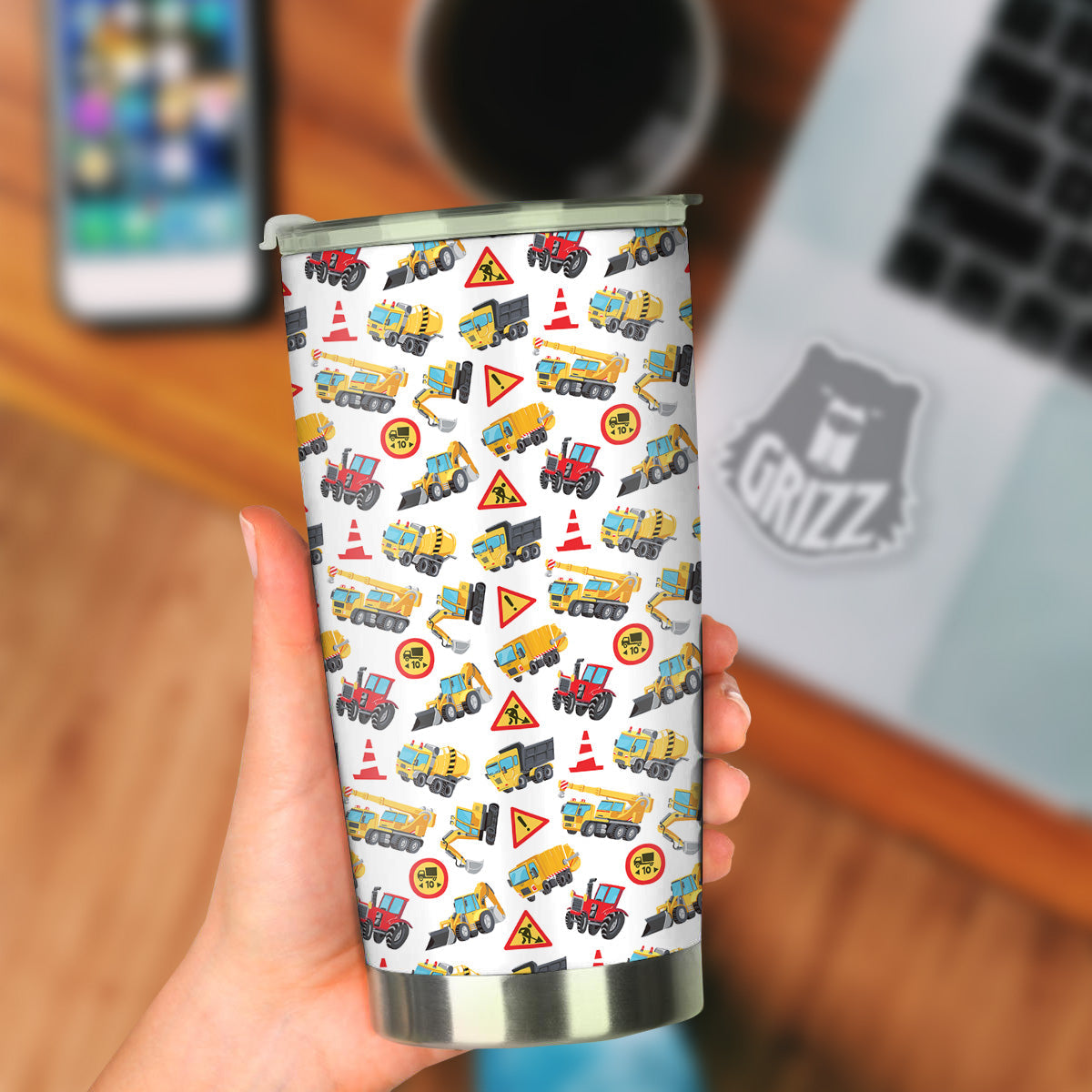 Colorful Toy Trucks And Tractor Print Pattern Tumbler-grizzshop