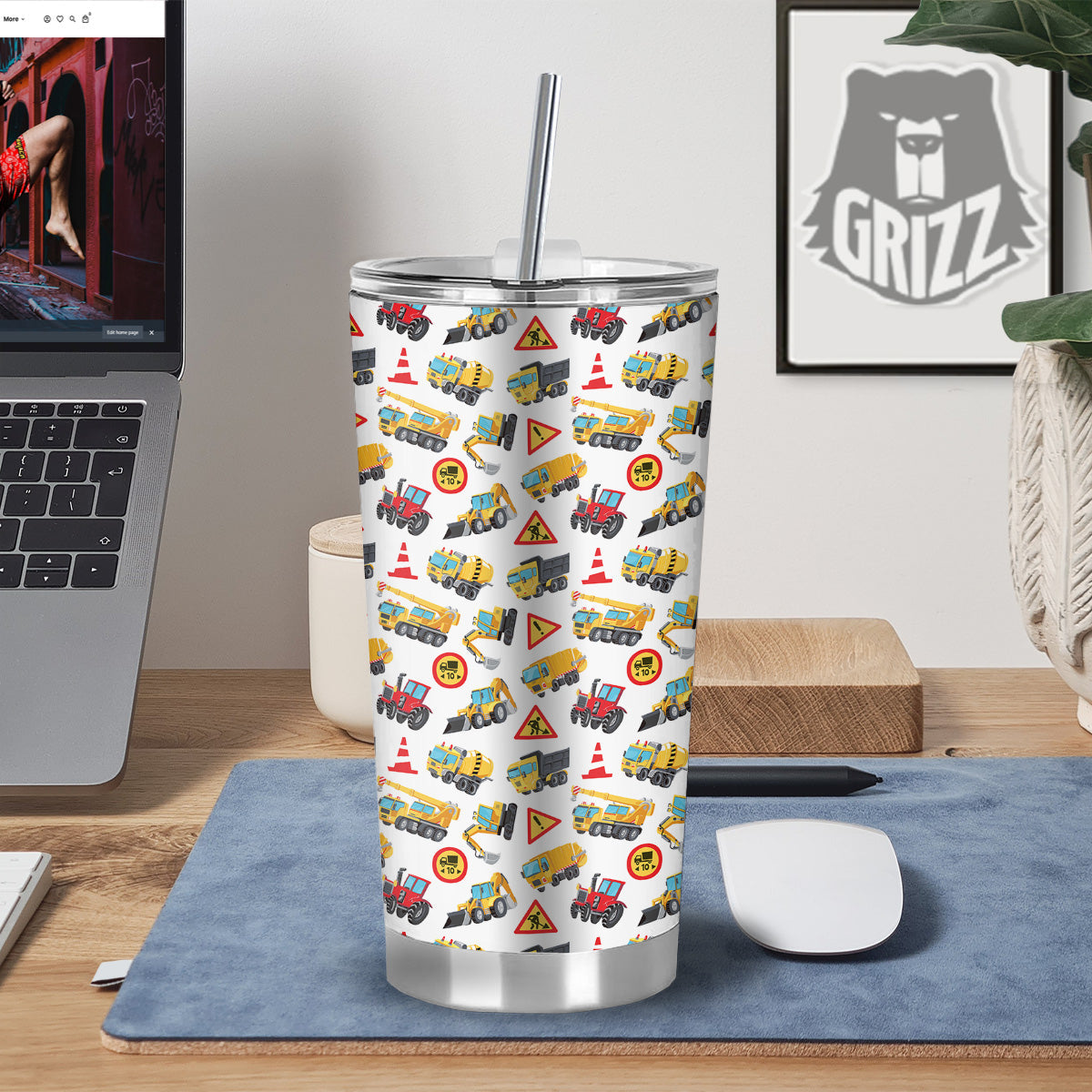 Colorful Toy Trucks And Tractor Print Pattern Tumbler-grizzshop