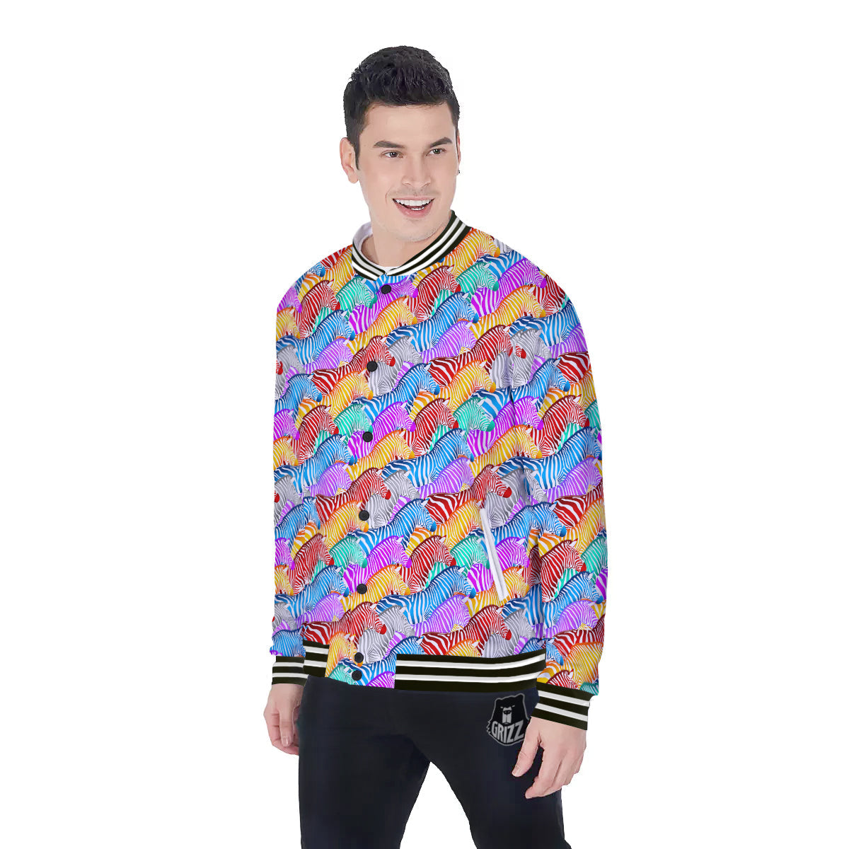Colorful Zebra Print Pattern Baseball Jacket-grizzshop