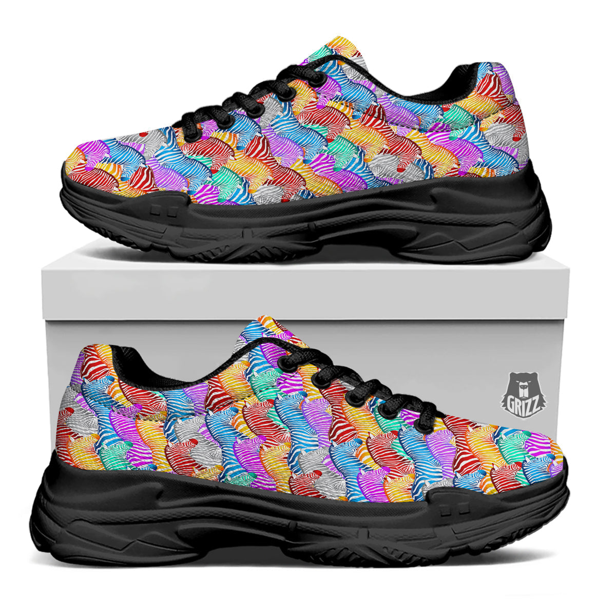 Colorful Zebra Print Pattern Black Chunky Shoes-grizzshop