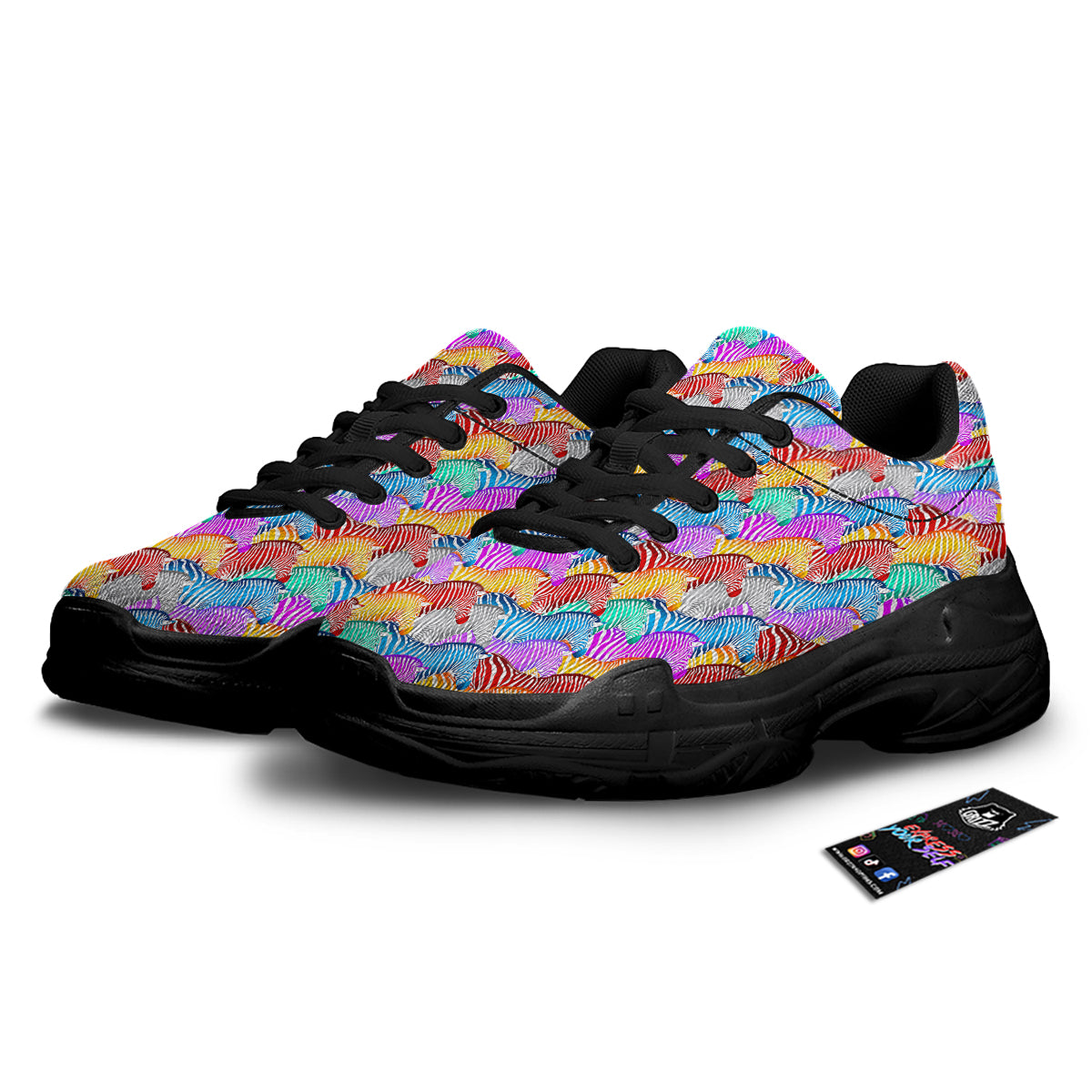 Colorful Zebra Print Pattern Black Chunky Shoes-grizzshop